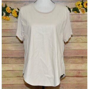 NWOT Another Love Cream Neutral Faux Leather Front T-Shirt Top Size L